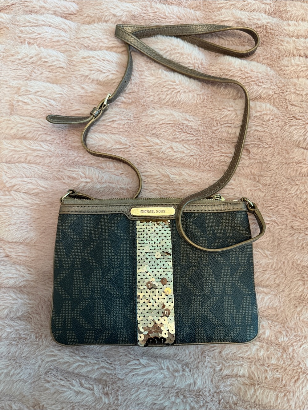 Michael Kors brown and Gold Sequin Crossbody Bag